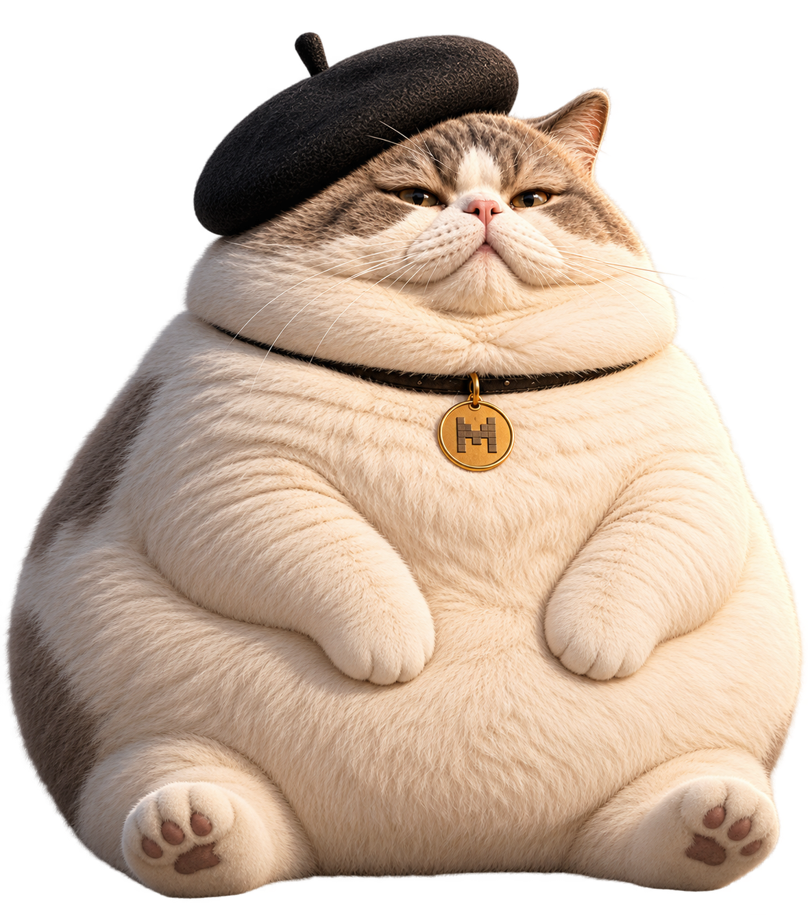Le Chaton Fat, an enormously chonky French cat in a black beret